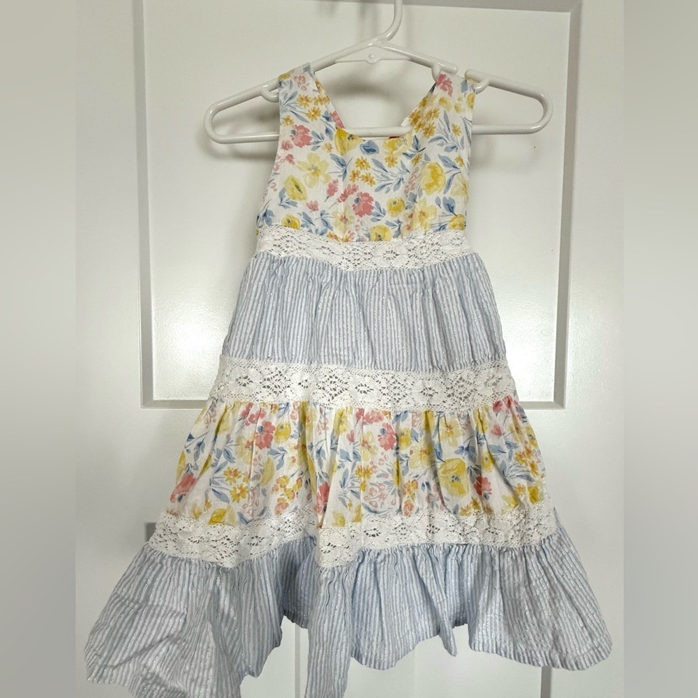 Tommy Bahama Toddler Girl Floral Dress | Size 18 mo| Lace Trim Tiered Sundress